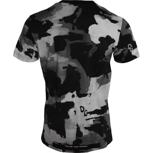 Dolce & Gabbana – T-Shirt mit Rundhalsausschnitt und Camouflage-Muster in Schwarz und Weiß