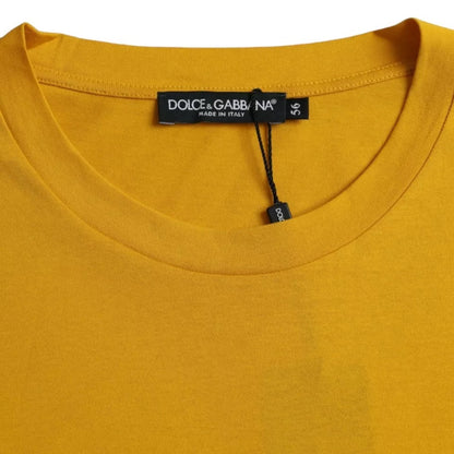 Dolce &amp; Gabbana – Dunkelgelbes T-Shirt aus Baumwolle mit Rundhalsausschnitt und Logo