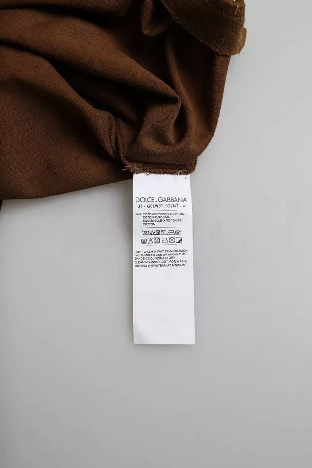 Dolce &amp; Gabbana Braunes T-Shirt aus Baumwolle mit Farbspritzern und Rundhalsausschnitt