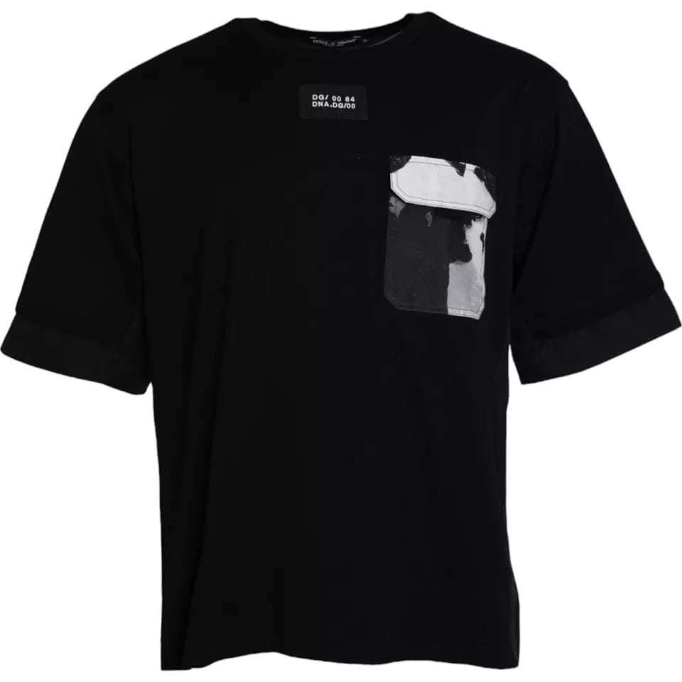 Dolce &amp; Gabbana – Schwarzes Herren-T-Shirt mit kurzen Ärmeln und Tasche aus Baumwolle