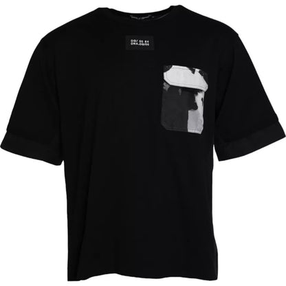 Dolce &amp; Gabbana – Schwarzes Herren-T-Shirt mit kurzen Ärmeln und Tasche aus Baumwolle