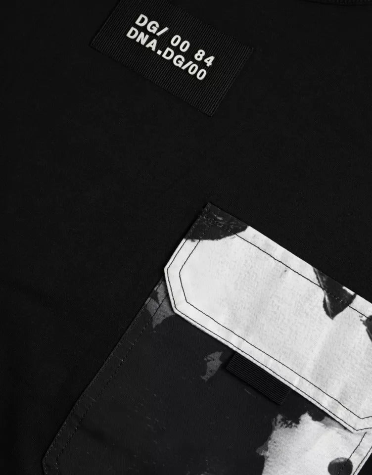 Dolce &amp; Gabbana – Schwarzes Herren-T-Shirt mit kurzen Ärmeln und Tasche aus Baumwolle