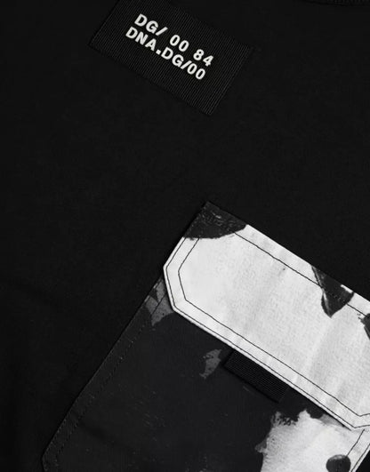 Dolce &amp; Gabbana – Schwarzes Herren-T-Shirt mit kurzen Ärmeln und Tasche aus Baumwolle