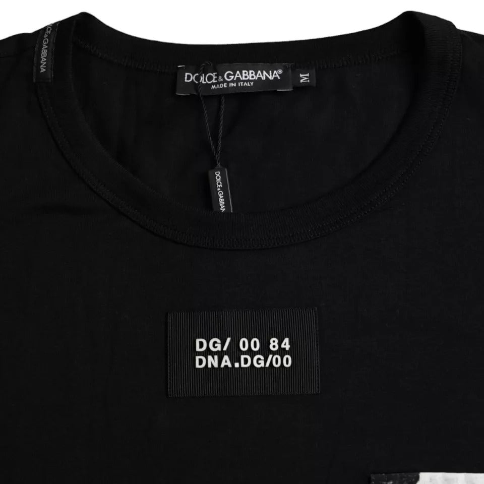 Dolce &amp; Gabbana – Schwarzes Herren-T-Shirt mit kurzen Ärmeln und Tasche aus Baumwolle