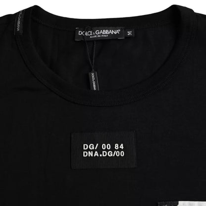 Dolce &amp; Gabbana – Schwarzes Herren-T-Shirt mit kurzen Ärmeln und Tasche aus Baumwolle