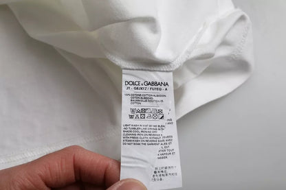 Dolce &amp; Gabbana – Weißes Baumwoll-T-Shirt mit Rundhalsausschnitt und Logoprägung