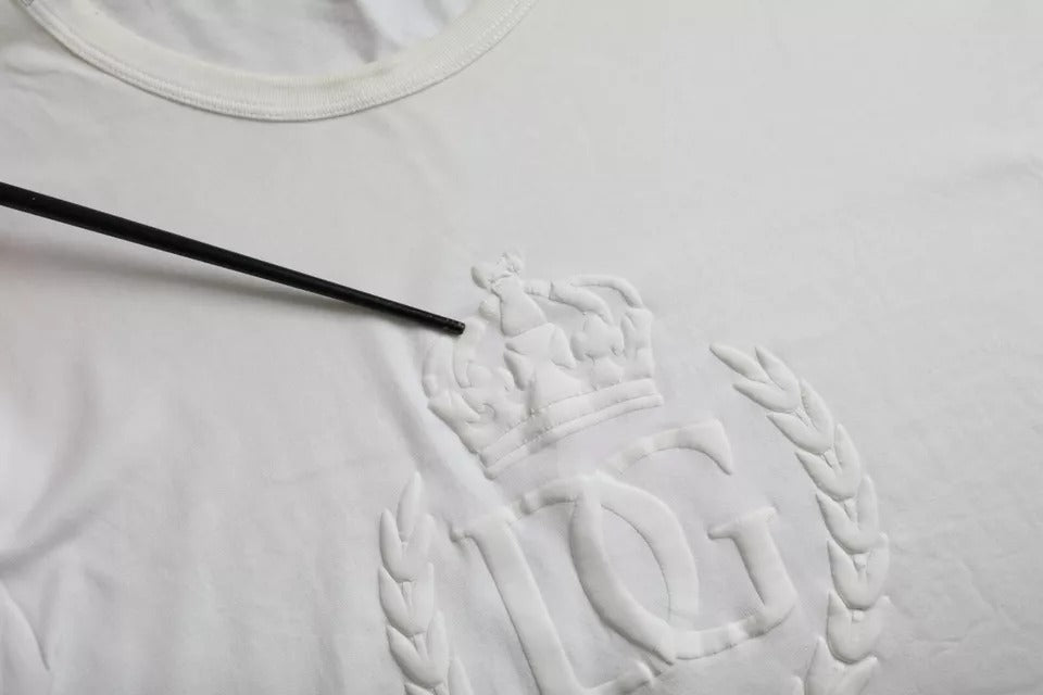 Dolce &amp; Gabbana – Weißes Baumwoll-T-Shirt mit Rundhalsausschnitt und Logoprägung