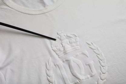 Dolce &amp; Gabbana – Weißes Baumwoll-T-Shirt mit Rundhalsausschnitt und Logoprägung