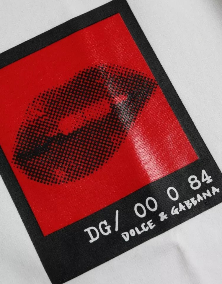 Dolce &amp; Gabbana – Weißes Herren-T-Shirt aus Baumwolle mit rotem Lippen-Print