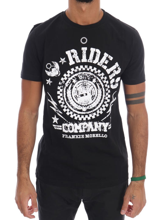 Frankie Morello – Schwarzes RIDERS-T-Shirt mit Rundhalsausschnitt aus Baumwolle