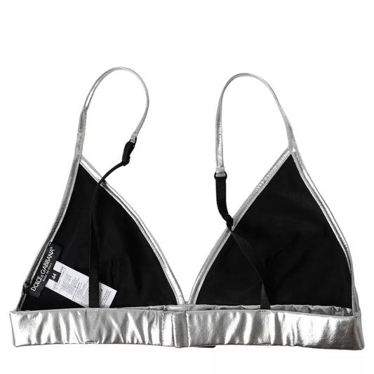Dolce &amp; Gabbana, silbernes, ärmelloses Bustier-Crop-Top aus Polyester