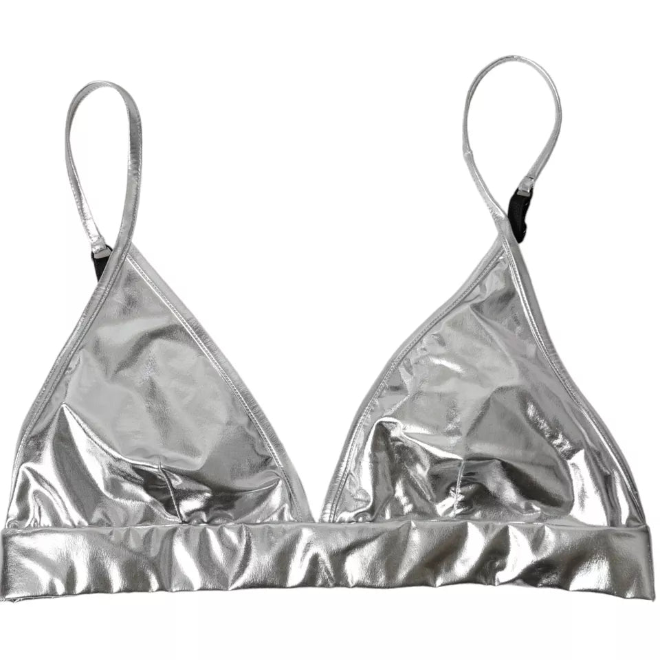 Dolce &amp; Gabbana, silbernes, ärmelloses Bustier-Crop-Top aus Polyester