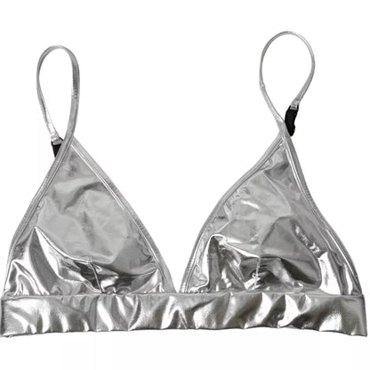 Dolce &amp; Gabbana, silbernes, ärmelloses Bustier-Crop-Top aus Polyester