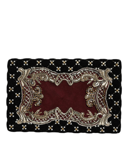 Dolce &amp; Gabbana Bordeaux Schwarz Samt Gold Rahmen Clutch Abend Handtasche