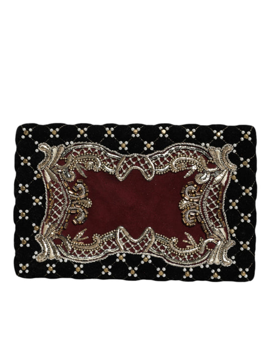 Dolce &amp; Gabbana Bordeaux Schwarz Samt Gold Rahmen Clutch Abend Handtasche