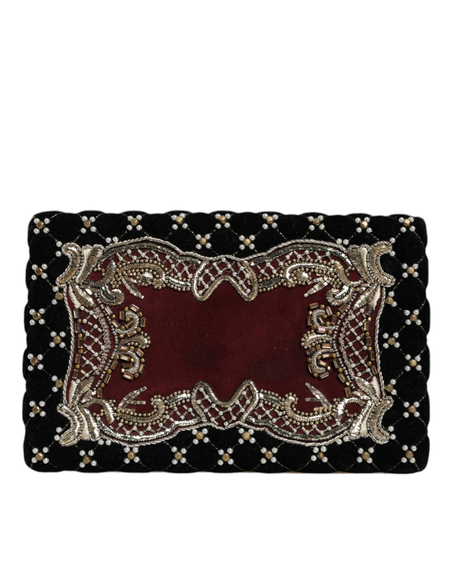 Dolce &amp; Gabbana Bordeaux Schwarz Samt Gold Rahmen Clutch Abend Handtasche