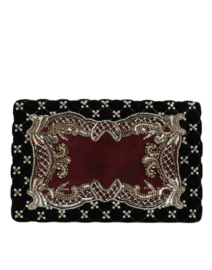Dolce &amp; Gabbana Bordeaux Schwarz Samt Gold Rahmen Clutch Abend Handtasche
