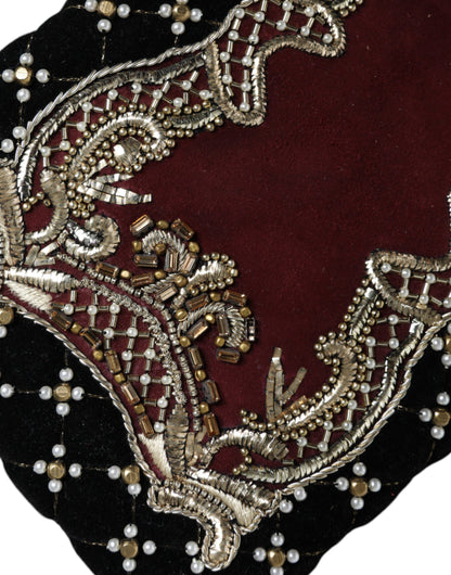 Dolce &amp; Gabbana Bordeaux Schwarz Samt Gold Rahmen Clutch Abend Handtasche