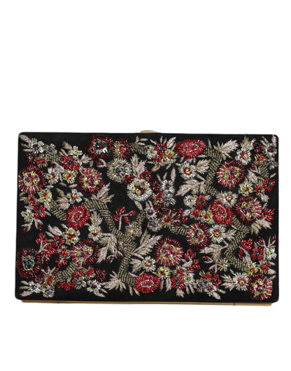 Dolce &amp; Gabbana – Clutch mit mehrfarbigem Blumenmuster und goldenem Rahmen, Abendtasche