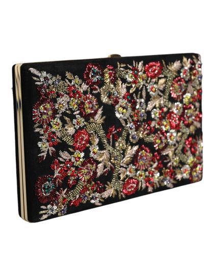 Dolce &amp; Gabbana – Clutch mit mehrfarbigem Blumenmuster und goldenem Rahmen, Abendtasche