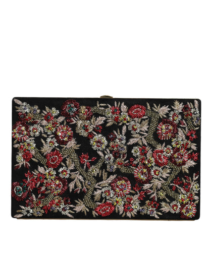 Dolce &amp; Gabbana – Clutch mit mehrfarbigem Blumenmuster und goldenem Rahmen, Abendtasche