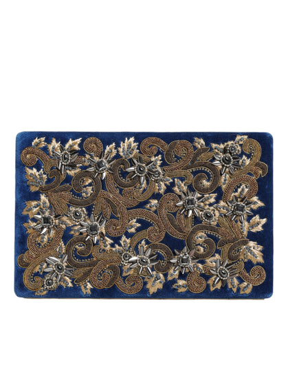 Dolce &amp; Gabbana Blauer Samt Goldrahmen Clutch Abend Party Handtasche Tasche