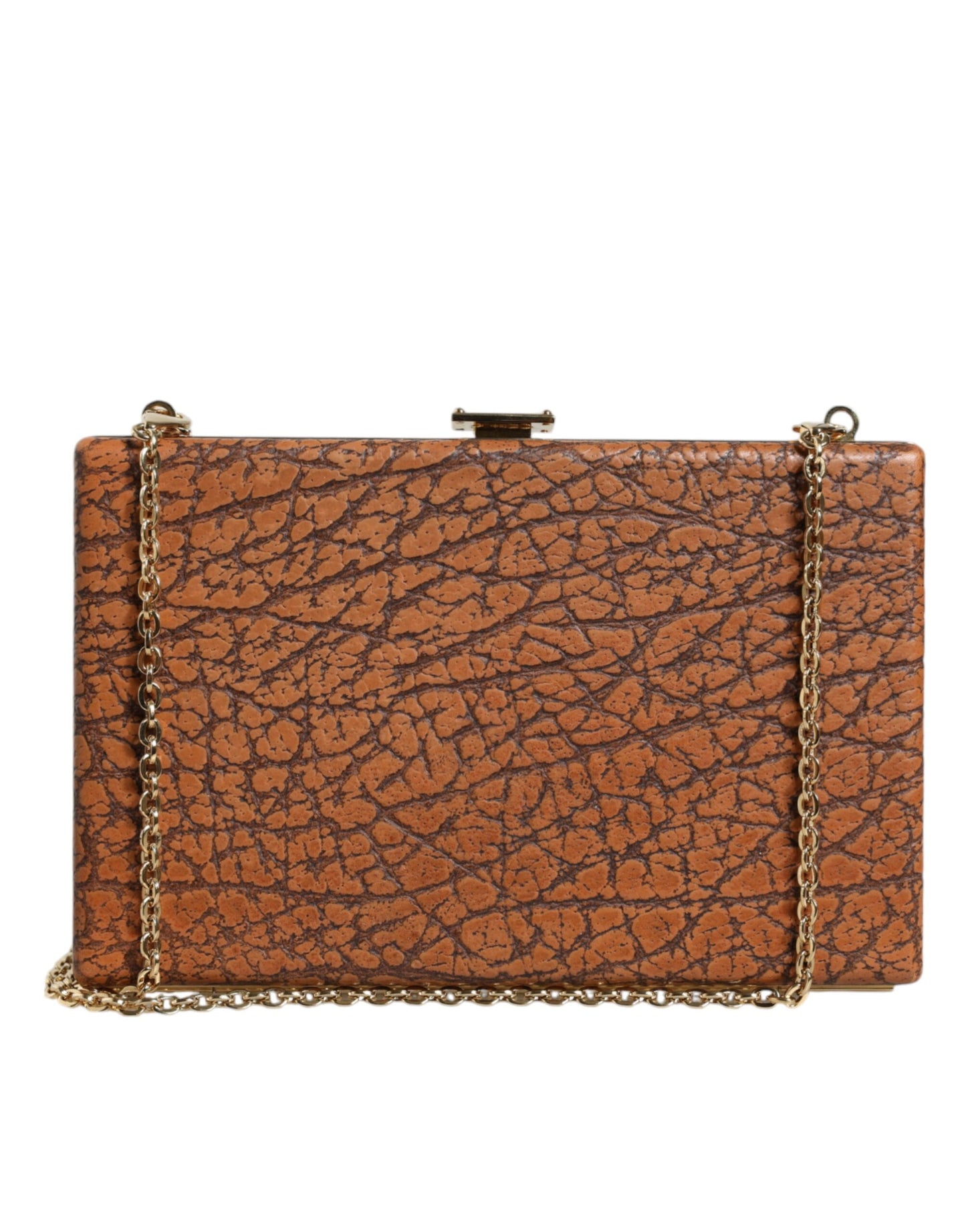 Dolce &amp; Gabbana – Clutch aus braunem Leder mit goldenem Rahmen und Mini-Umhängetasche