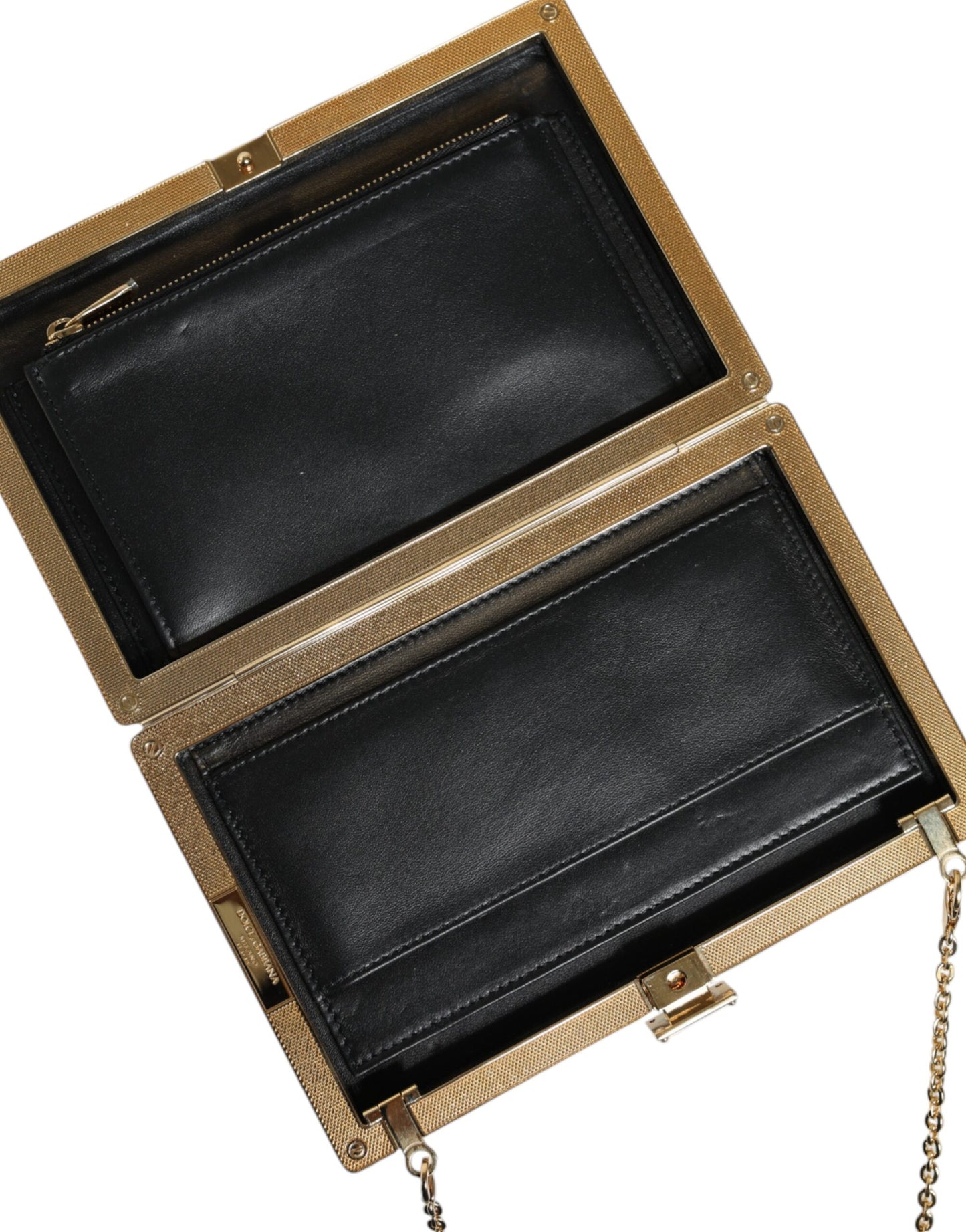 Dolce &amp; Gabbana – Clutch aus braunem Leder mit goldenem Rahmen und Mini-Umhängetasche