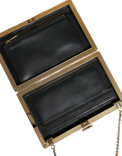 Dolce &amp; Gabbana – Clutch aus braunem Leder mit goldenem Rahmen und Mini-Umhängetasche