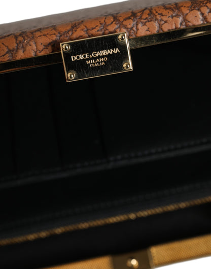 Dolce &amp; Gabbana – Clutch aus braunem Leder mit goldenem Rahmen und Mini-Umhängetasche
