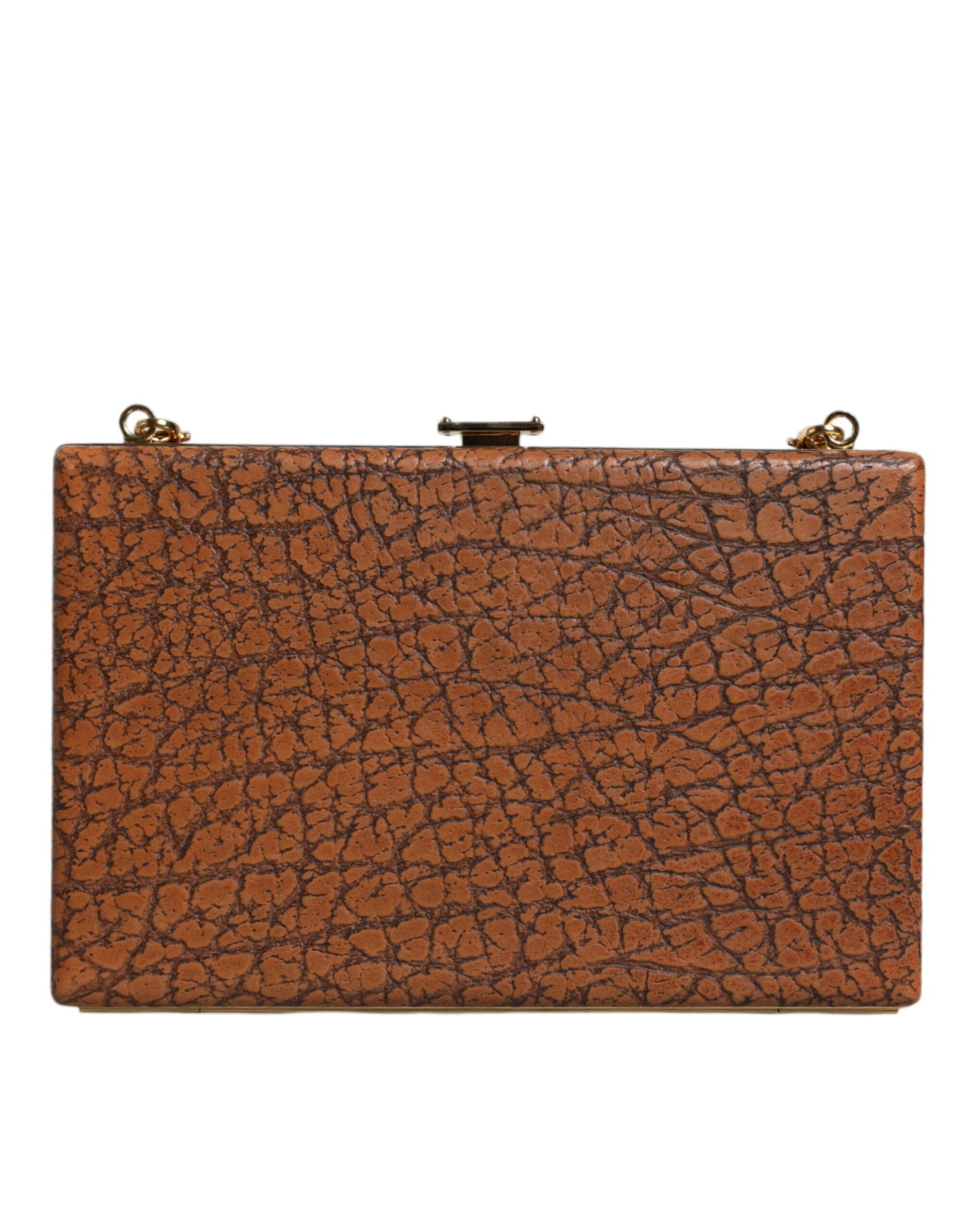 Dolce &amp; Gabbana – Clutch aus braunem Leder mit goldenem Rahmen und Mini-Umhängetasche