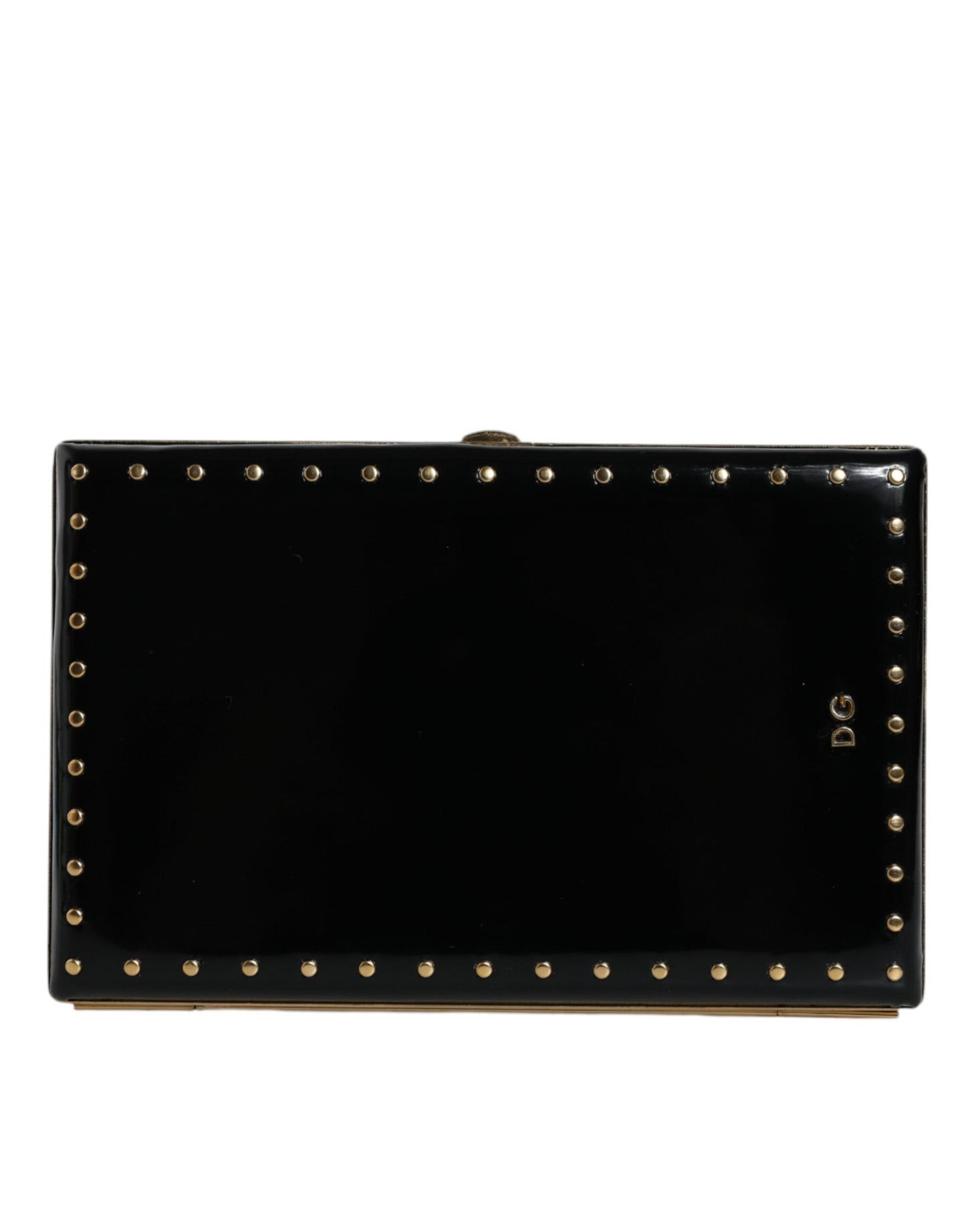 Dolce &amp; Gabbana – Clutch mit goldenem Rahmen und Nieten aus schwarzem Leder, Abendtasche