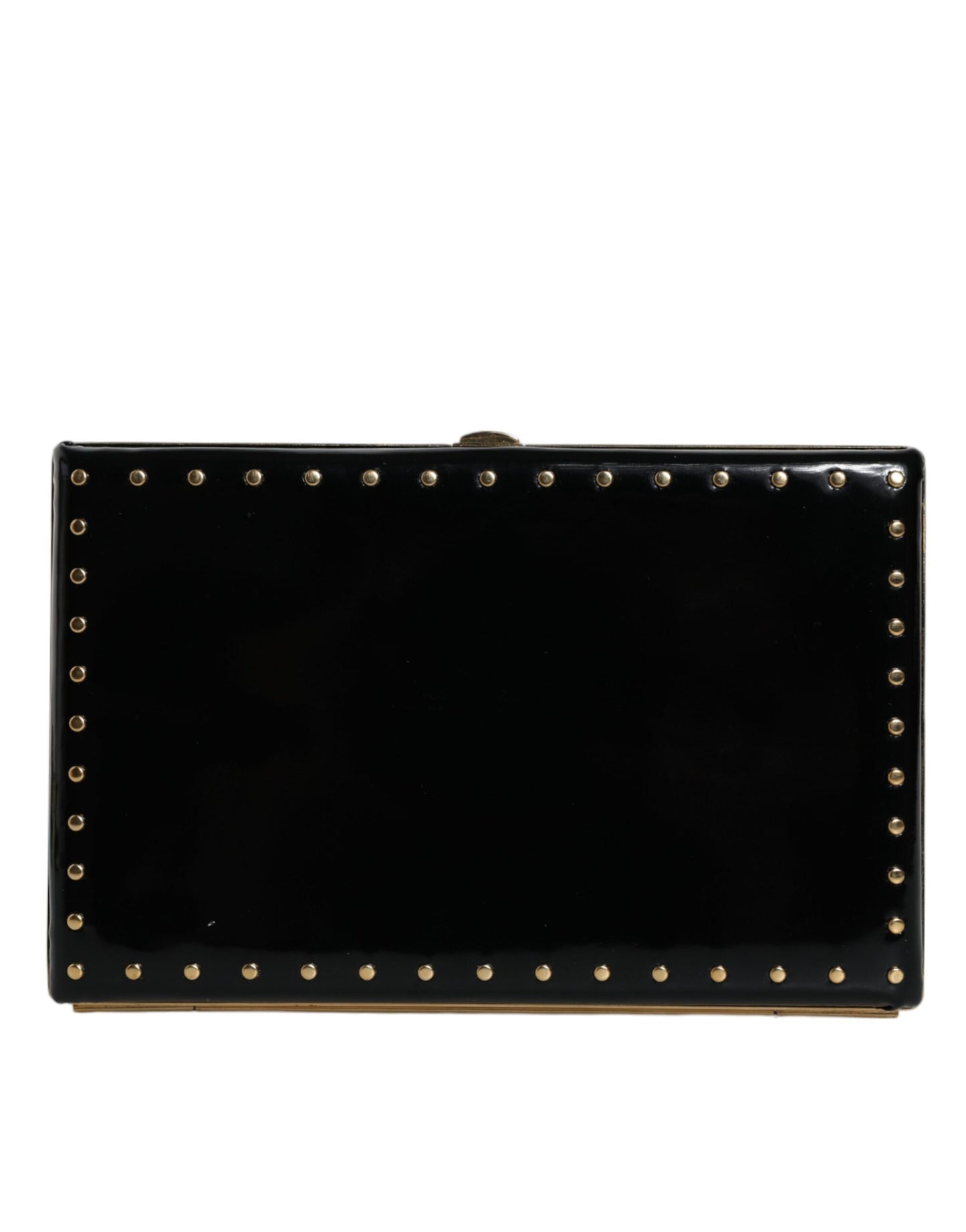 Dolce &amp; Gabbana – Clutch mit goldenem Rahmen und Nieten aus schwarzem Leder, Abendtasche