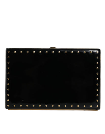 Dolce &amp; Gabbana – Clutch mit goldenem Rahmen und Nieten aus schwarzem Leder, Abendtasche