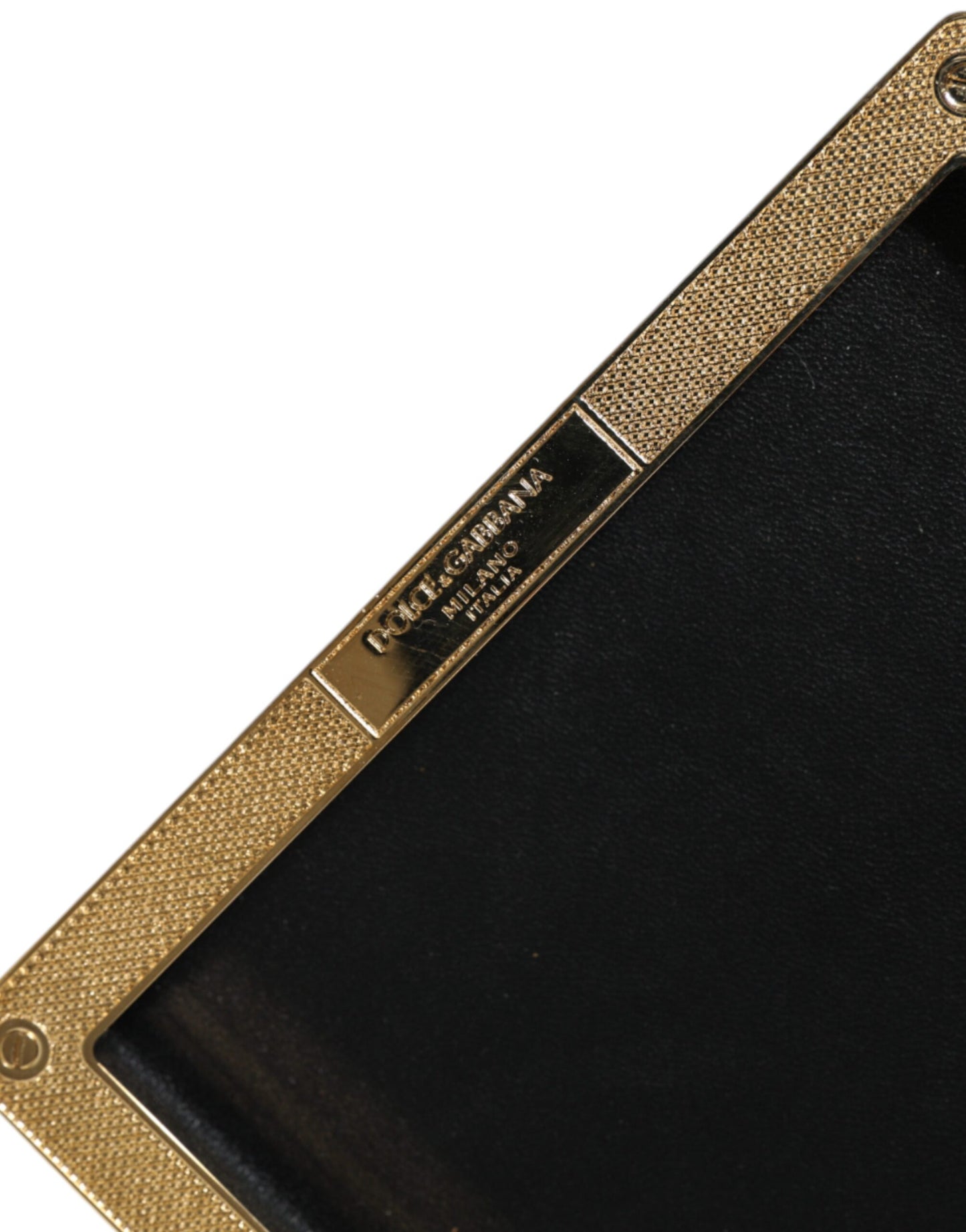 Dolce &amp; Gabbana – Clutch mit goldenem Rahmen und Nieten aus schwarzem Leder, Abendtasche