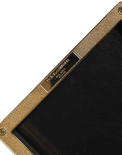 Dolce &amp; Gabbana – Clutch mit goldenem Rahmen und Nieten aus schwarzem Leder, Abendtasche