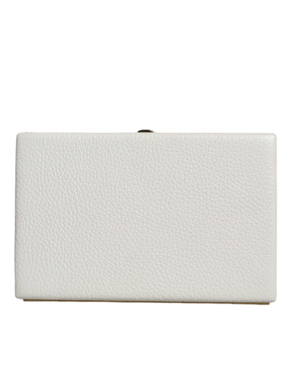 Dolce &amp; Gabbana Clutch aus weißem Leder mit Goldrahmen, Abendtasche