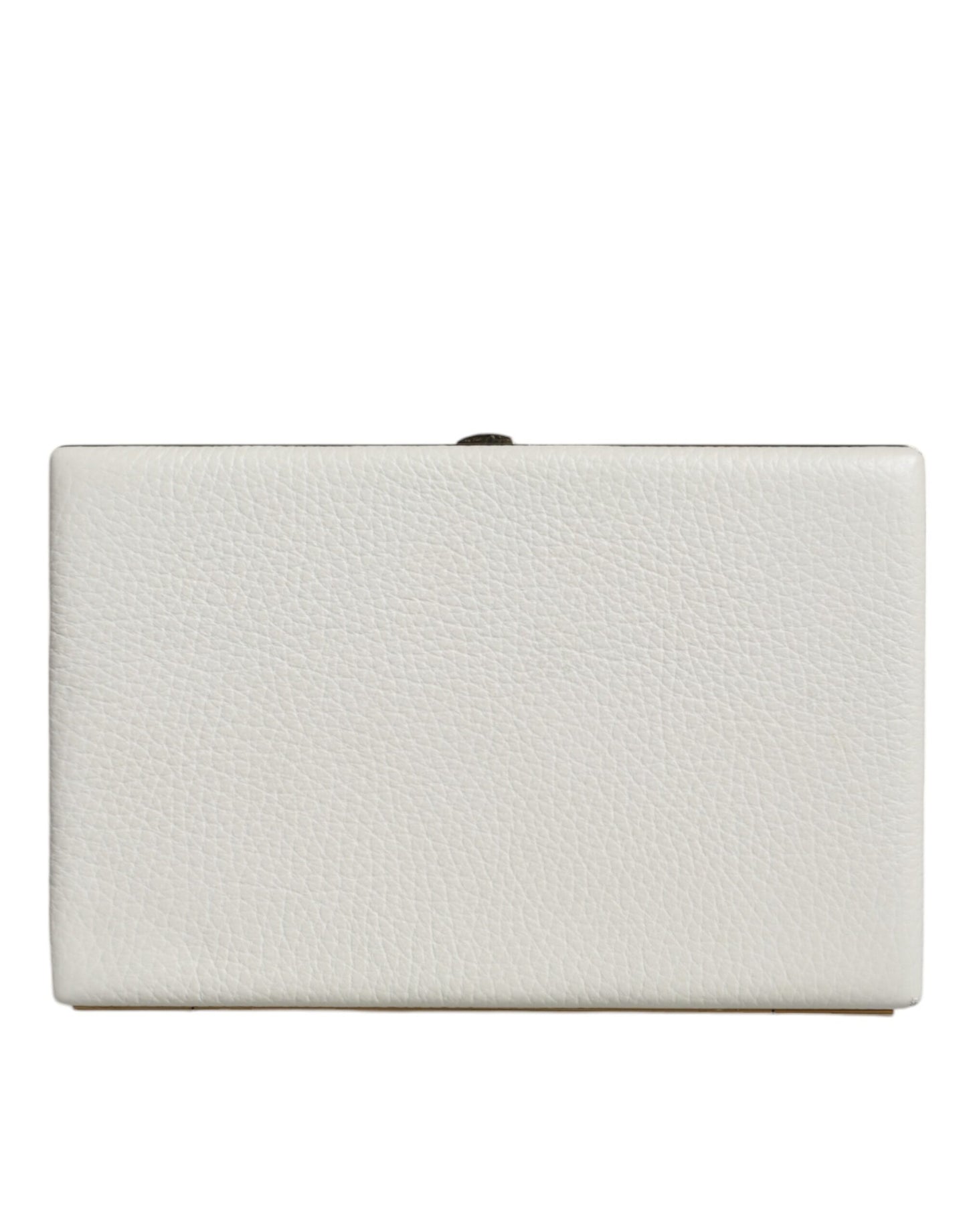 Dolce &amp; Gabbana Clutch aus weißem Leder mit Goldrahmen, Abendtasche