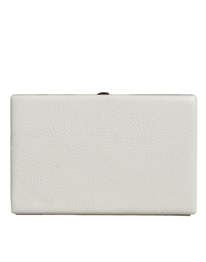 Dolce &amp; Gabbana Clutch aus weißem Leder mit Goldrahmen, Abendtasche