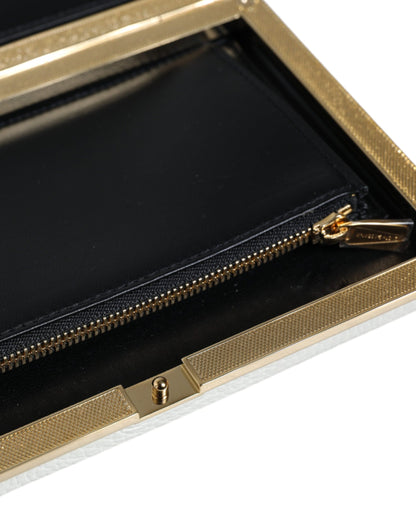 Dolce &amp; Gabbana Clutch aus weißem Leder mit Goldrahmen, Abendtasche