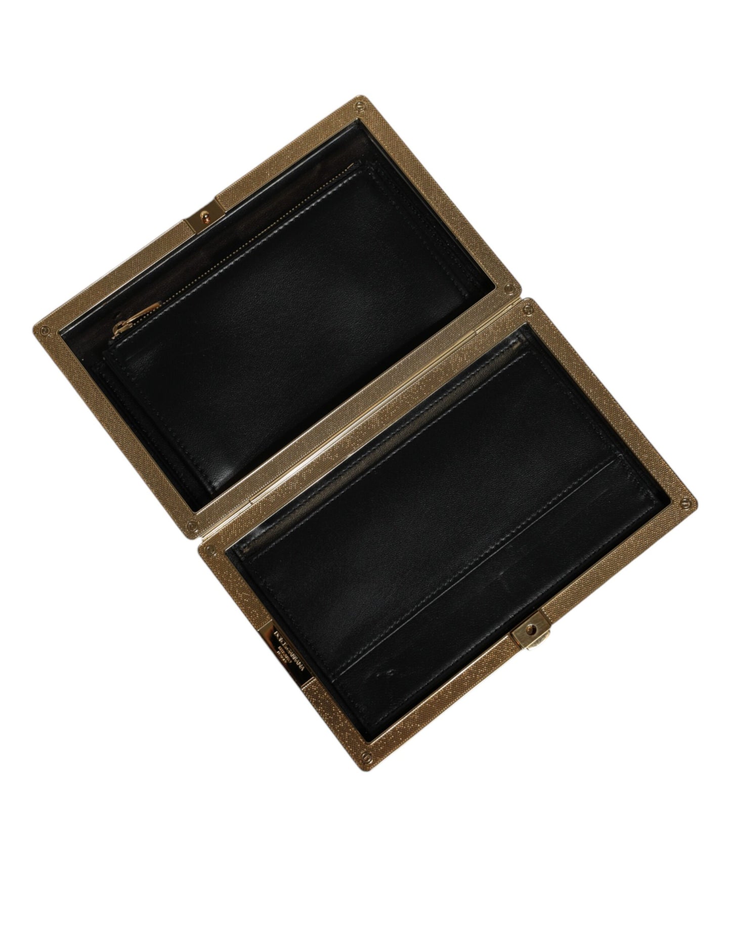 Dolce &amp; Gabbana Clutch aus weißem Leder mit Goldrahmen, Abendtasche