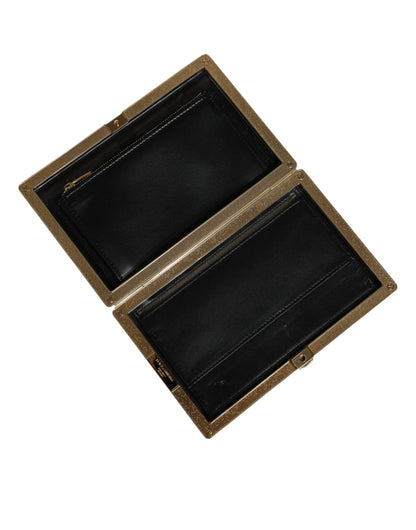 Dolce &amp; Gabbana Clutch aus weißem Leder mit Goldrahmen, Abendtasche