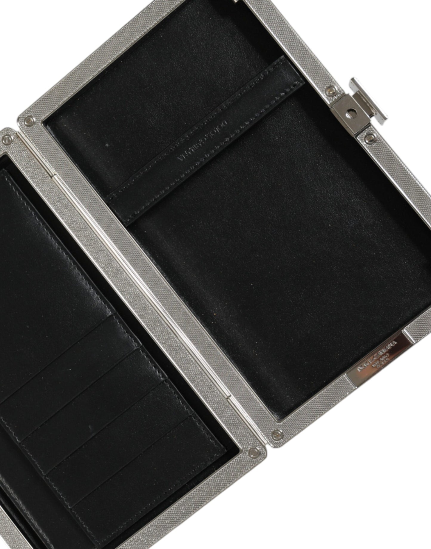 Dolce &amp; Gabbana – Clutch aus schwarzem Leder mit silbernem Rahmen und Mini-Umhängetasche