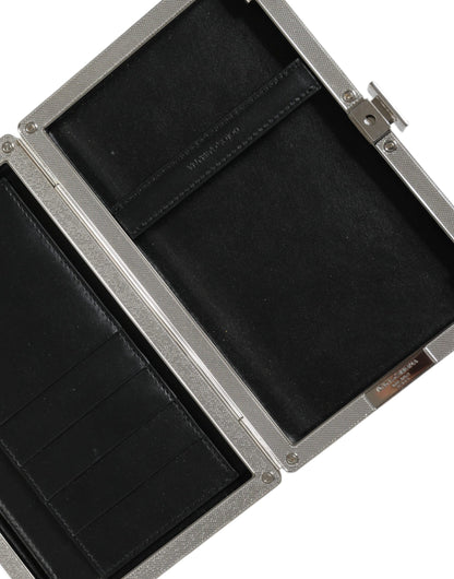 Dolce &amp; Gabbana – Clutch aus schwarzem Leder mit silbernem Rahmen und Mini-Umhängetasche