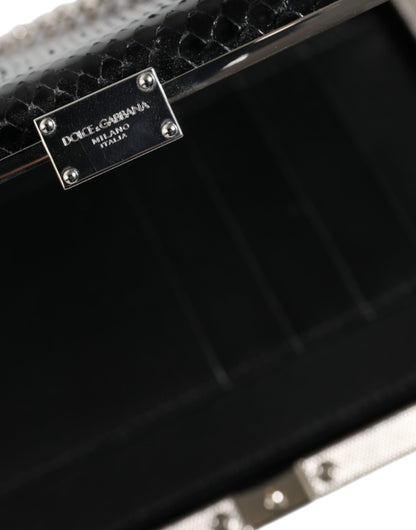 Dolce &amp; Gabbana – Clutch aus schwarzem Leder mit silbernem Rahmen und Mini-Umhängetasche