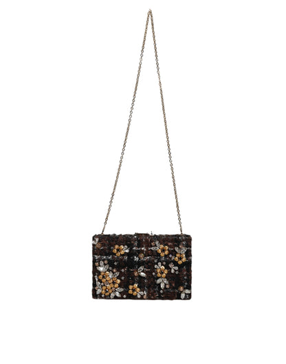 Dolce &amp; Gabbana Mehrfarbige Clutch aus Tweed mit Blumenmuster, Abendtasche, Umhängetasche