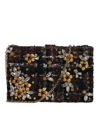 Dolce &amp; Gabbana Mehrfarbige Clutch aus Tweed mit Blumenmuster, Abendtasche, Umhängetasche