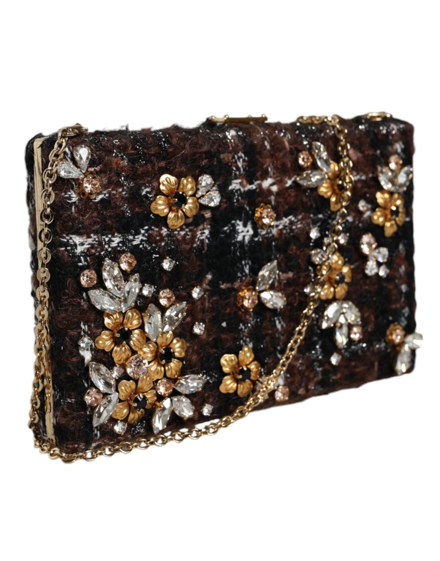 Dolce &amp; Gabbana Mehrfarbige Clutch aus Tweed mit Blumenmuster, Abendtasche, Umhängetasche