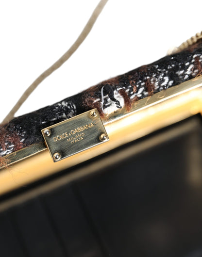 Dolce &amp; Gabbana Mehrfarbige Clutch aus Tweed mit Blumenmuster, Abendtasche, Umhängetasche