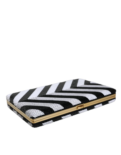 Dolce &amp; Gabbana Schwarz Weiß Gold Rahmen Clutch Abend Party Handtasche Tasche
